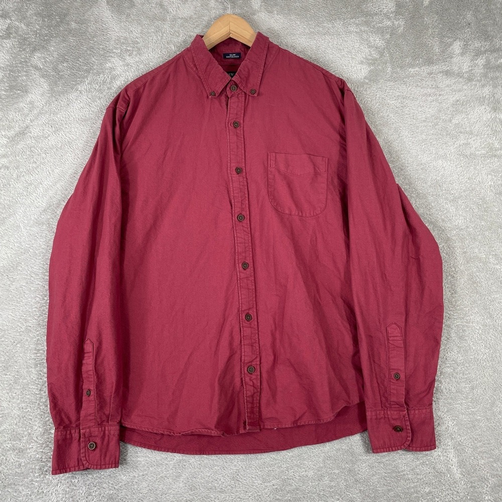 J Crew Shirt Mens XL Red Garment Dye Slim Untucked Cotton Preppy Modern Classic